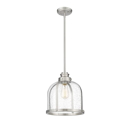Z-Lite Burren 1 Light Pendant, Brushed Nickel And Clear Seedy 337P12BN